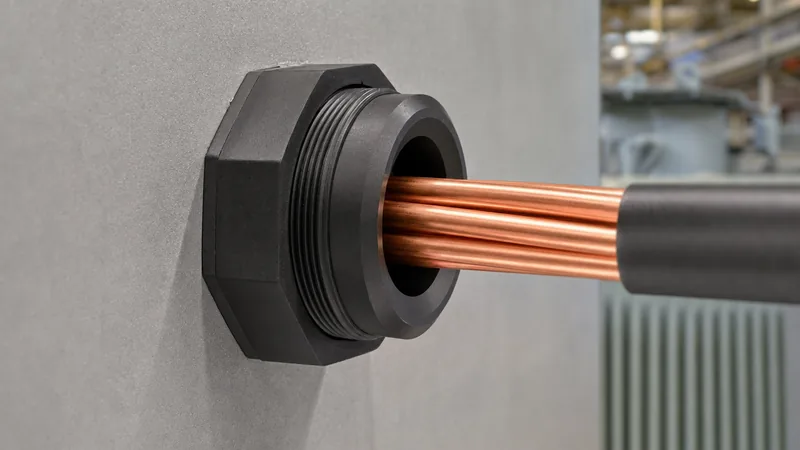 Heavy duty 2 plastic bushing installed on a transformer low voltage enclosure