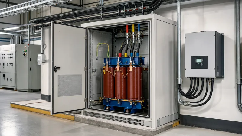 Dry-type step-up transformer and 220 to 3 phase converter installation in an industrial facility