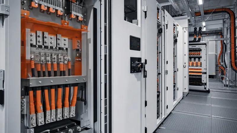 High-voltage DC bess connections and copper busbars inside an industrial energy storage container