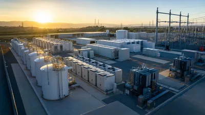 Clean energy ventures portfolio long duration energy storage facility with substation transformers and industrial contai