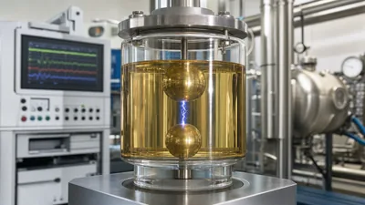 Dielectric insulating oil breakdown voltage test cell with submerged brass electrodes in a high voltage laboratory