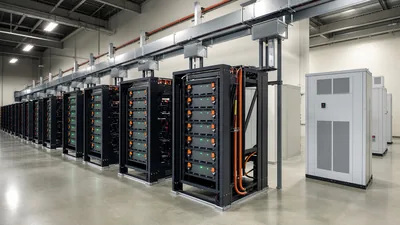 Lithium solar batteries installed in an industrial energy storage facility