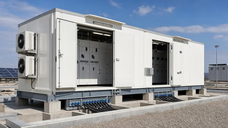 Modular substation building installed on concrete piers at a utility-scale renewable energy substation