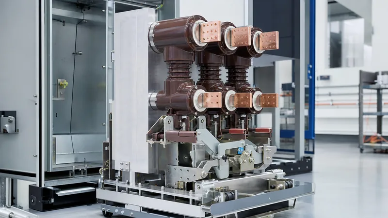Industrial high-voltage testing of quality circuit breakers inside a switchgear manufacturing facility