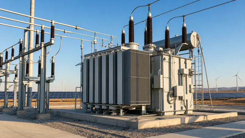 Substation power transformer engineered for renewable energy integration in a utility solar farm.