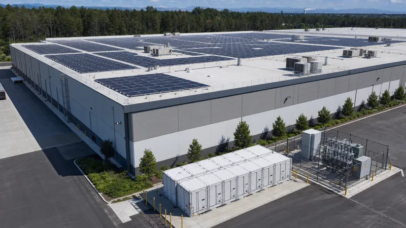 Engineered solar system for commercial building showing flat roof solar array and energy storage integration