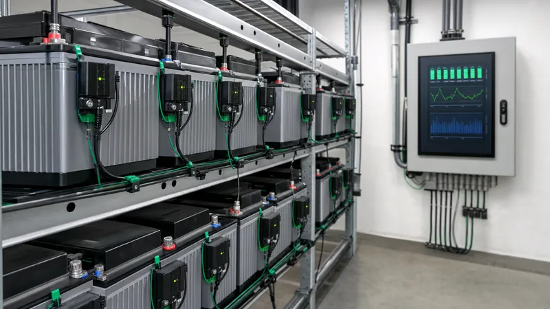 Online battery monitoring system sensors wired to industrial stationary battery cells