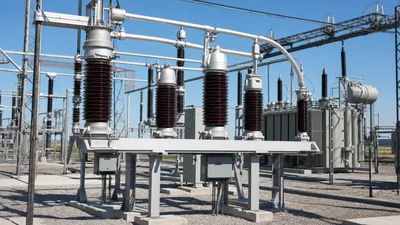 Outdoor 33kV substation breaker installed in an electrical distribution substation