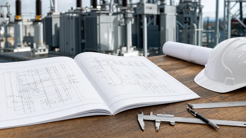 Electrical engineering schematic blueprint showing standard transformer abbreviation and single-line diagram notations
