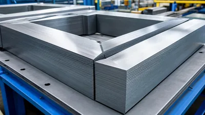 Transformer core lamination material precision stacked in a step-lap configuration during factory assembly