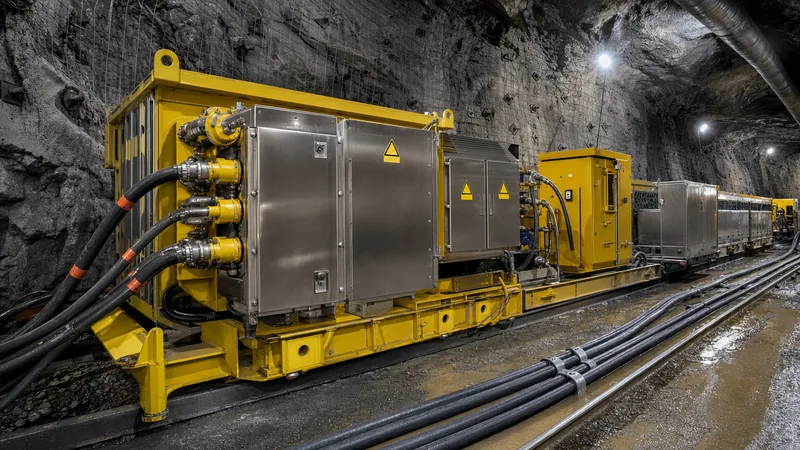 Underground mining electrical equipment skid substation installed in an illuminated subterranean tunnel