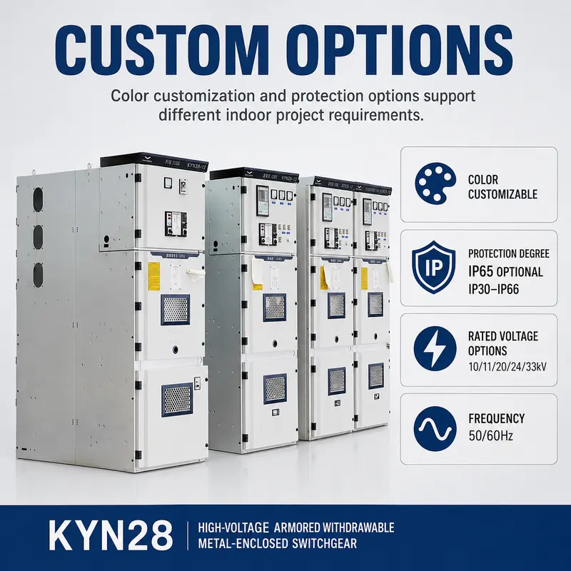 10–33kV Metal-Clad MV/HV Switchgear Cabinet (4000A, KYN28 Type, IP65) — customisation options