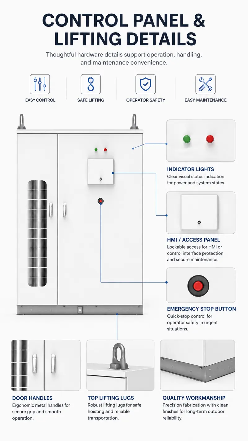 100–500kWh Liquid-Cooled Lithium Battery Energy Storage Cabinet — workmanship detail