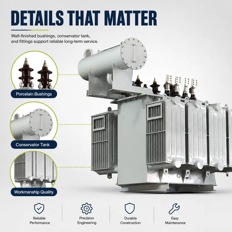 1000kVA 10kV/400V Three-Phase Oil-Immersed Step-Down Distribution Transformer — workmanship detail