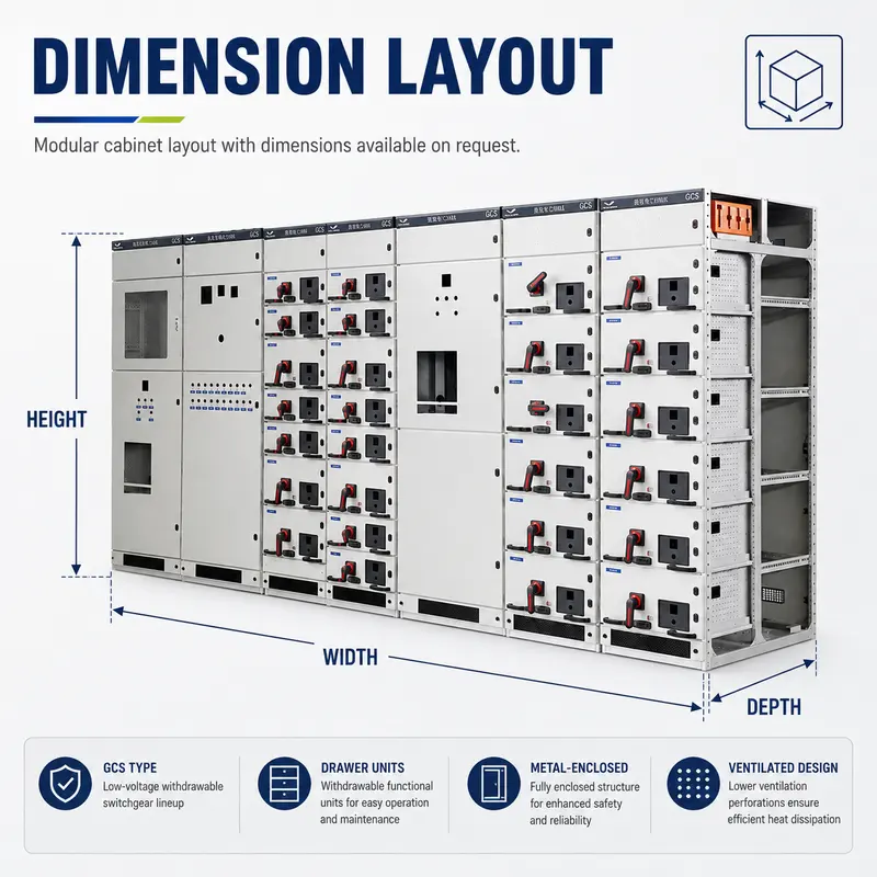 1000V Low Voltage Withdrawable Switchgear Panel (1600A, IP65, Galvanized Steel) — dimensions and layout