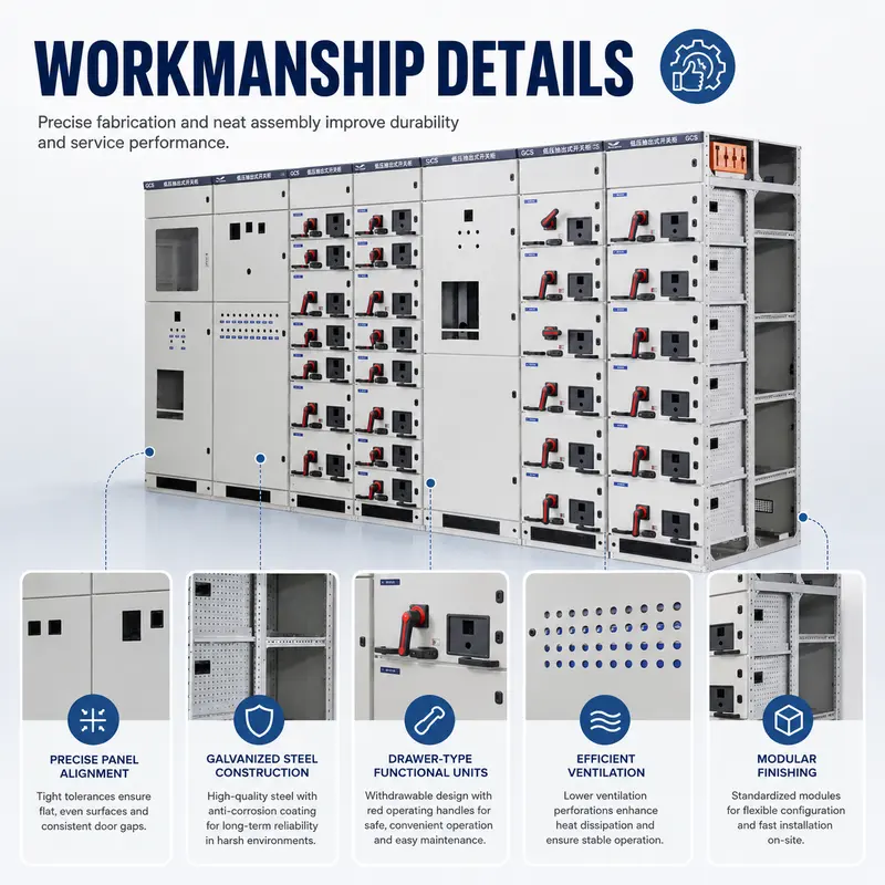 1000V Low Voltage Withdrawable Switchgear Panel (1600A, IP65, Galvanized Steel) — workmanship detail