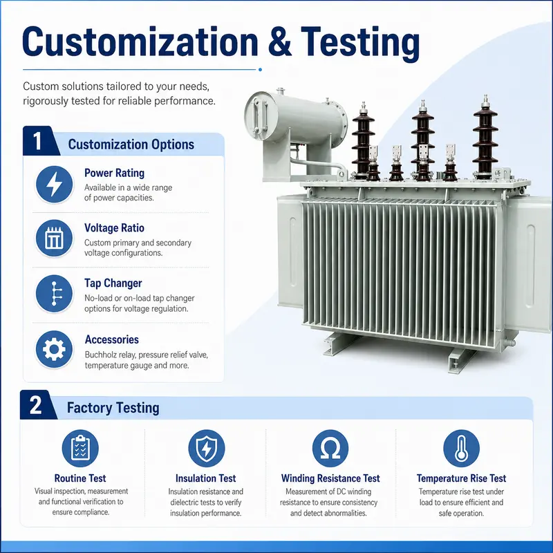 11/33kV Three-Phase Oil-Immersed Power Transformer (1000kVA–10MVA, Copper Winding) — customisation options