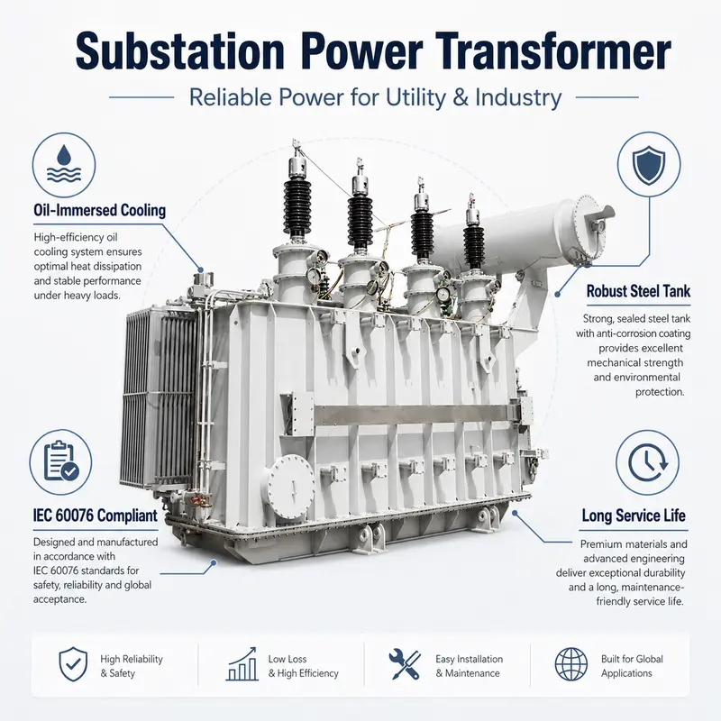 110 kV Three-Phase Oil-Immersed Power Transformer 1 / 5 / 16 MVA — construction and materials detail