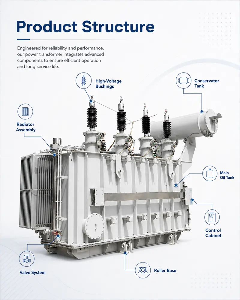 110 kV Three-Phase Oil-Immersed Power Transformer 1 / 5 / 16 MVA — dimensions and layout