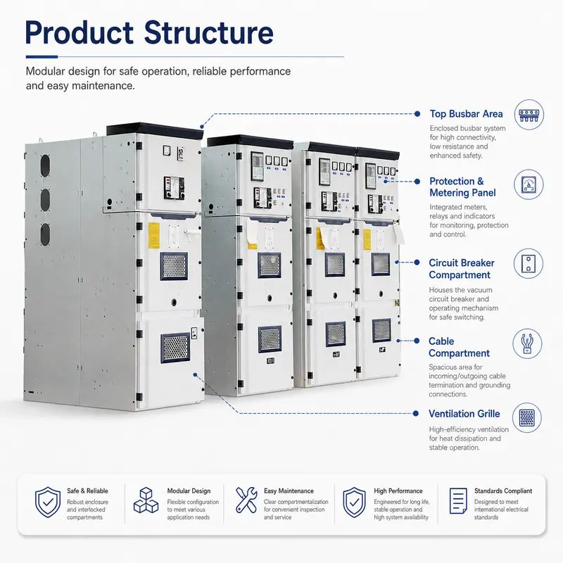 12–35kV AC Indoor Stainless Steel HV Switchgear, 4000A, IP65 (Energy Saving) — dimensions and layout