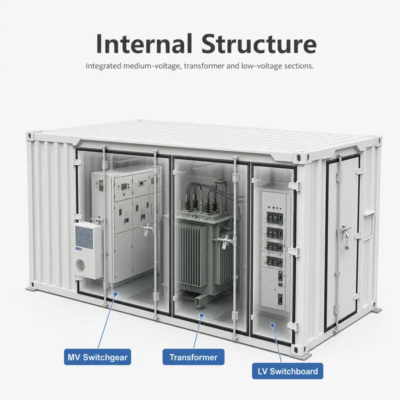 12–36 kV Prefabricated Container Distribution Substation — internal structure