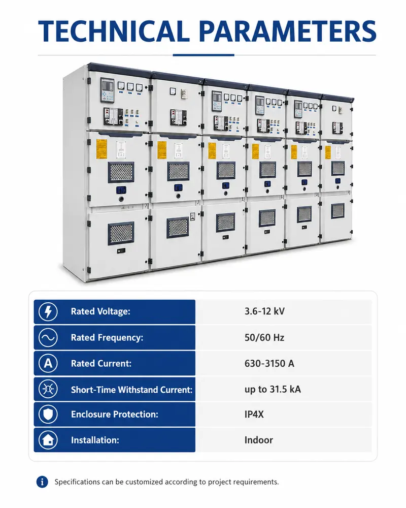 12kV Armored Withdrawable Metal-Clad Switchgear, 4000A (Indoor, IP-rated) — internal structure