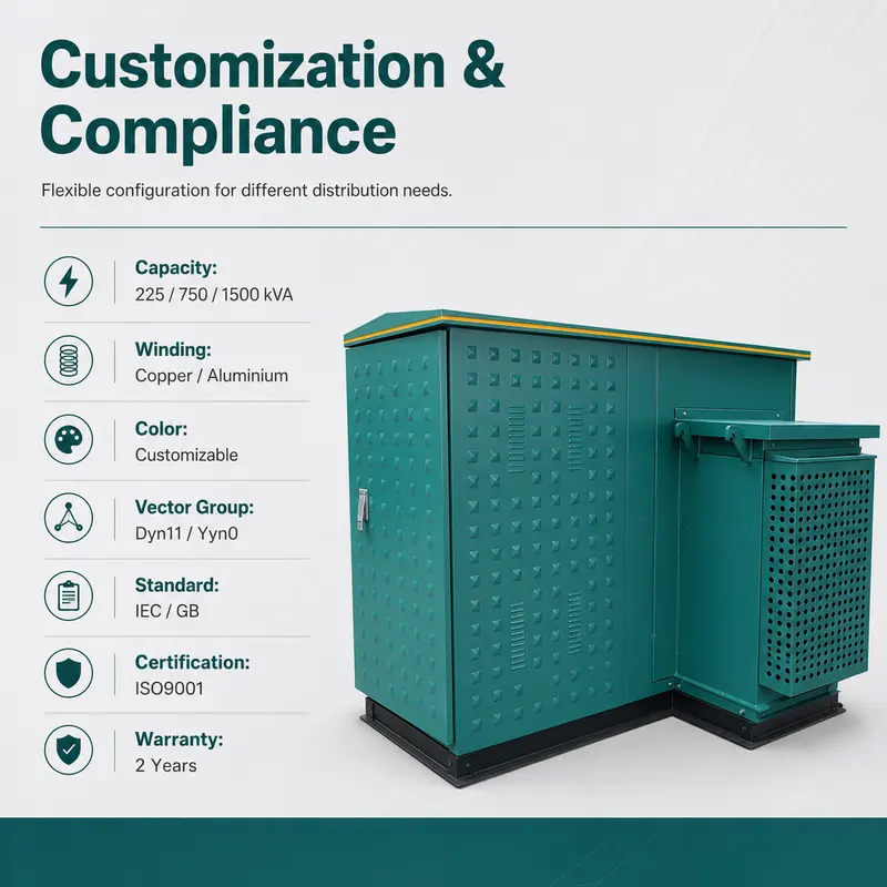 13.8 kV / 480 V American-style Oil-Immersed Pad-Mounted Transformer — customisation options