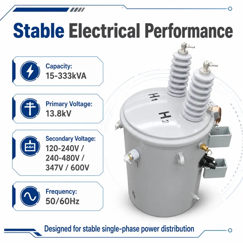 15–333 kVA Single-Phase Oil-Filled Pole-Mounted Distribution Transformer — safety and protection features