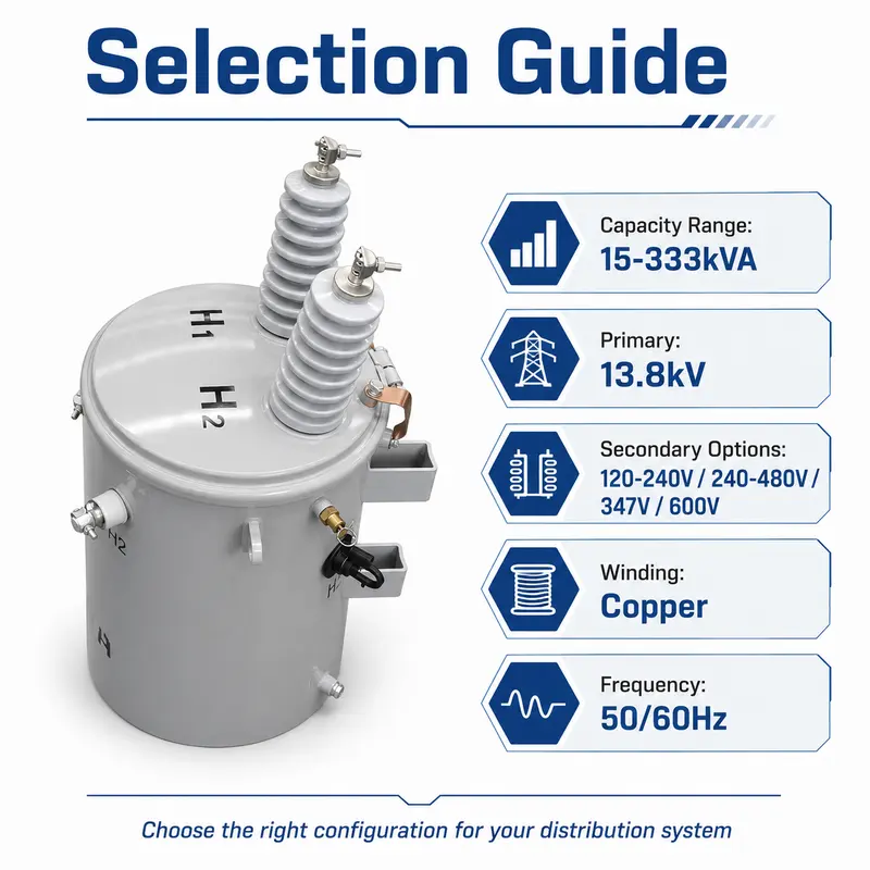 15–333 kVA Single-Phase Oil-Filled Pole-Mounted Distribution Transformer — customisation options