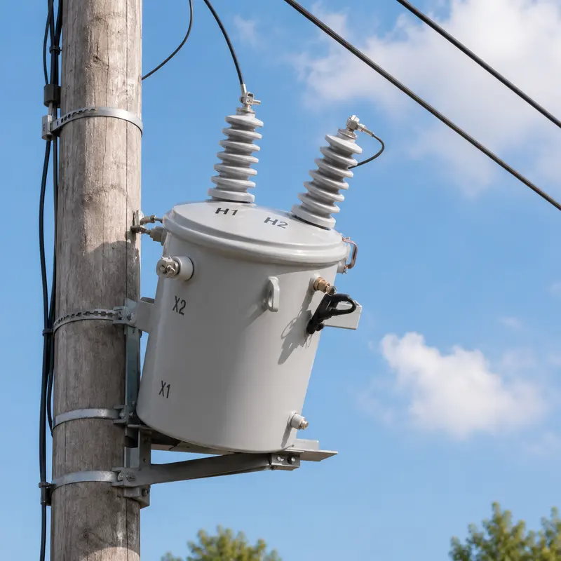 167 kVA Low-Loss Toroidal Single-Phase Pole-Mounted Distribution Transformer installed on site