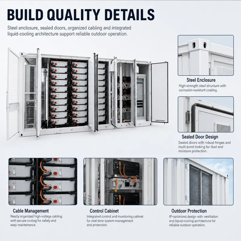20ft/40ft Containerized Energy Storage System (1–5MWh, Liquid-Cooled BESS, IP67) — workmanship detail