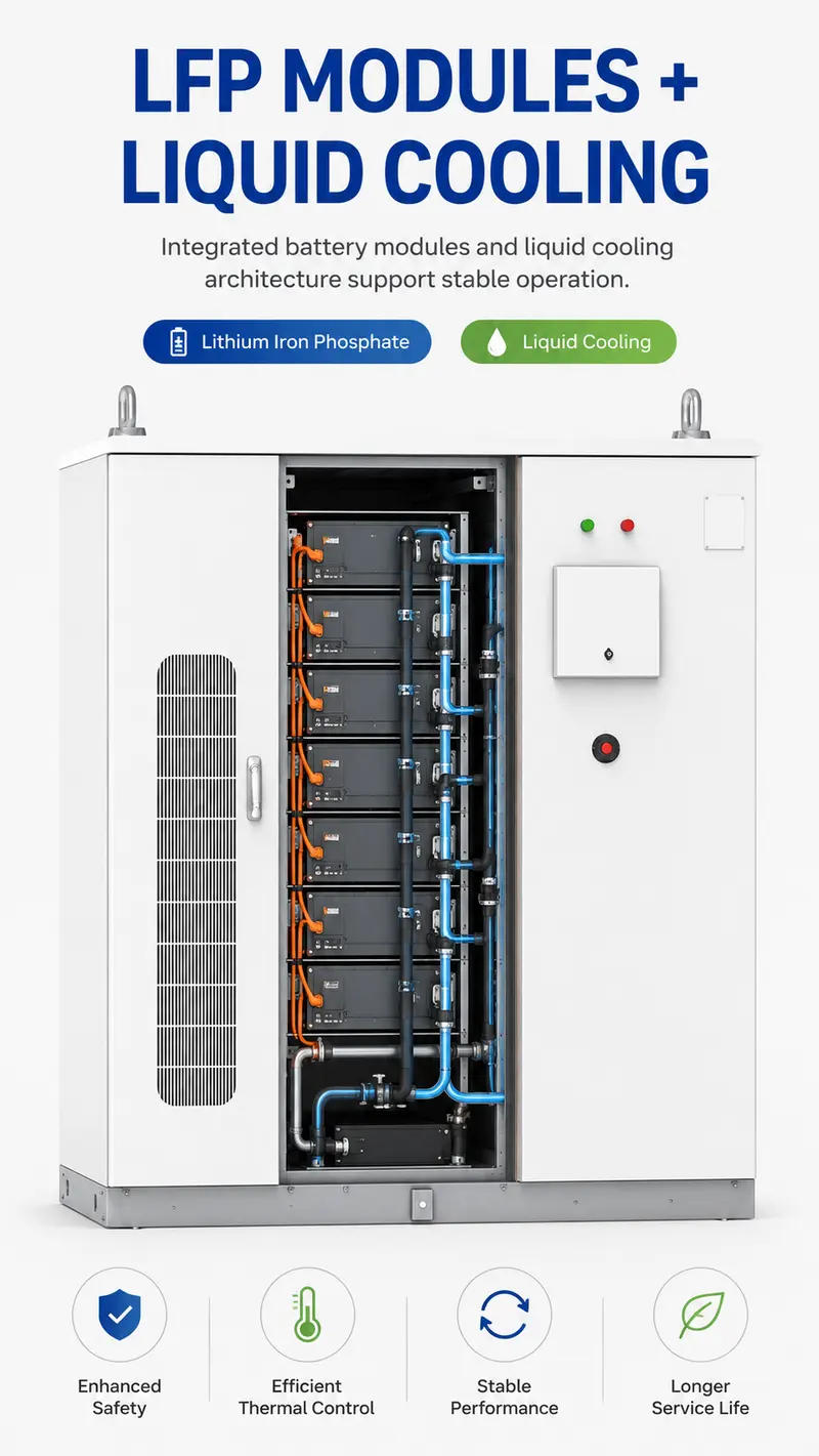 210kWh Integrated Liquid-Cooled Energy Storage System — Lithium-Ion Battery Cabinet — internal structure