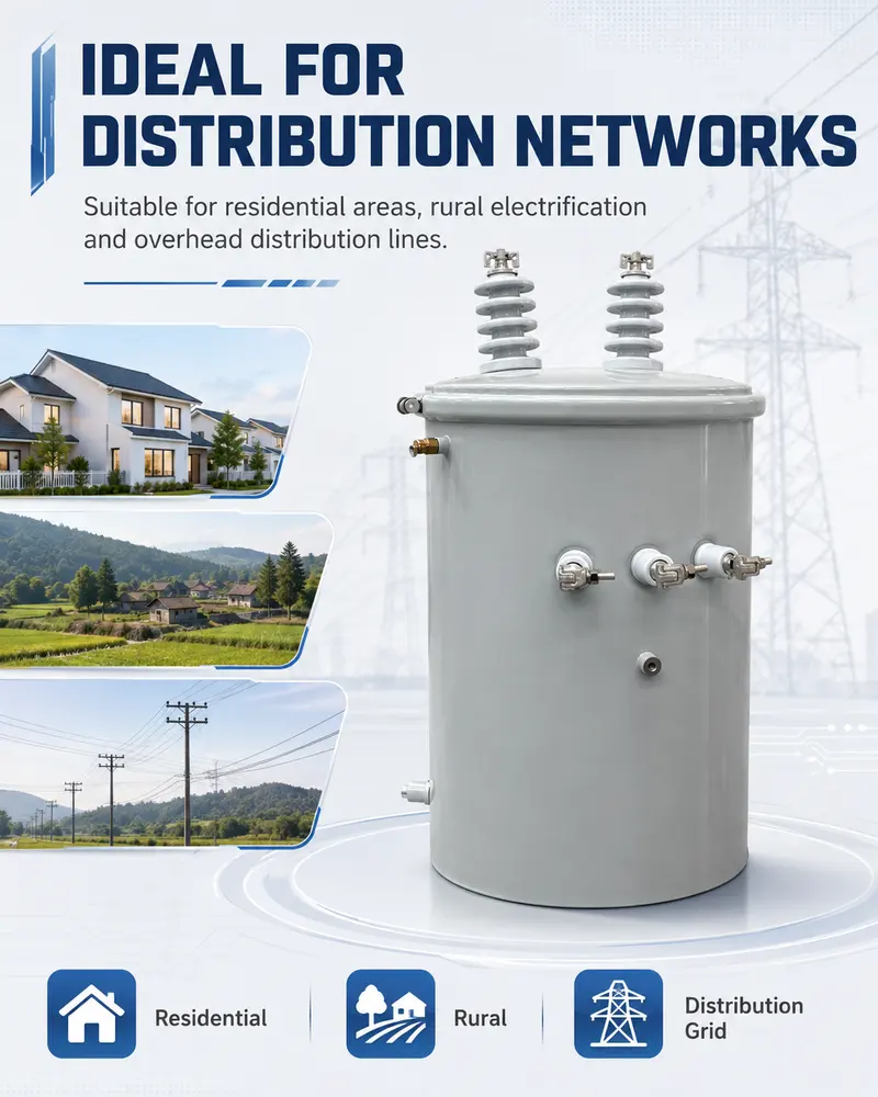 25/50/75/100kVA Single-Phase Pole-Mounted Oil Distribution Transformer — typical application