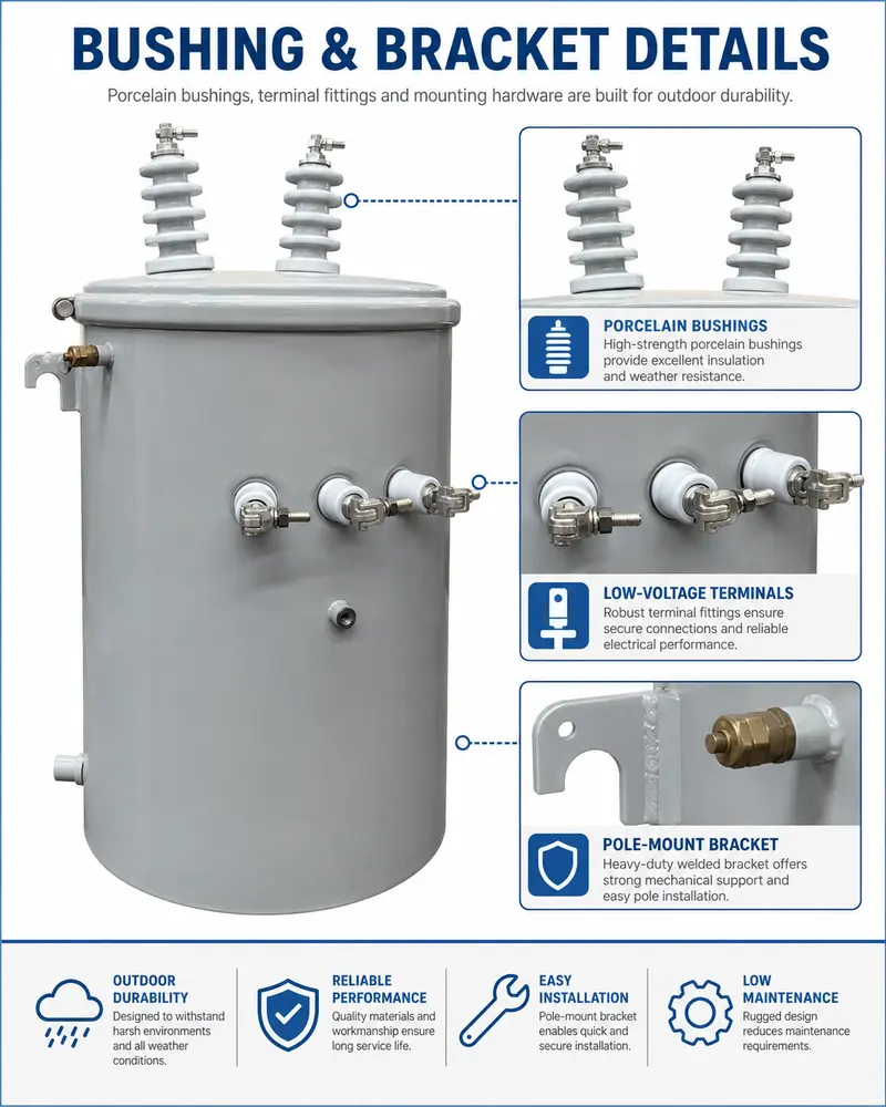 25/50/75/100kVA Single-Phase Pole-Mounted Oil Distribution Transformer — workmanship detail