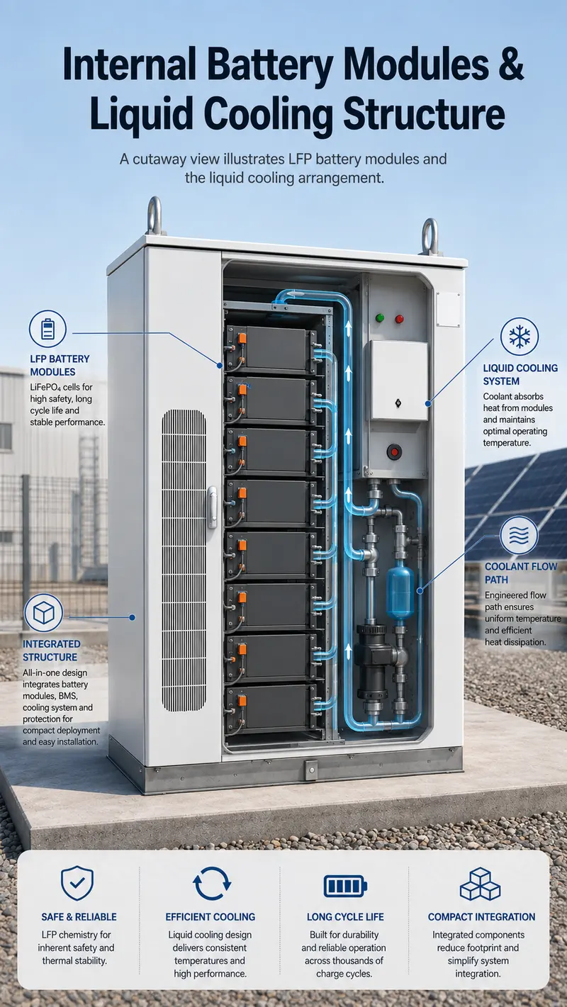 30–240kW Liquid-Cooled Integrated Solar & Industrial Energy Storage Cabinet — internal structure
