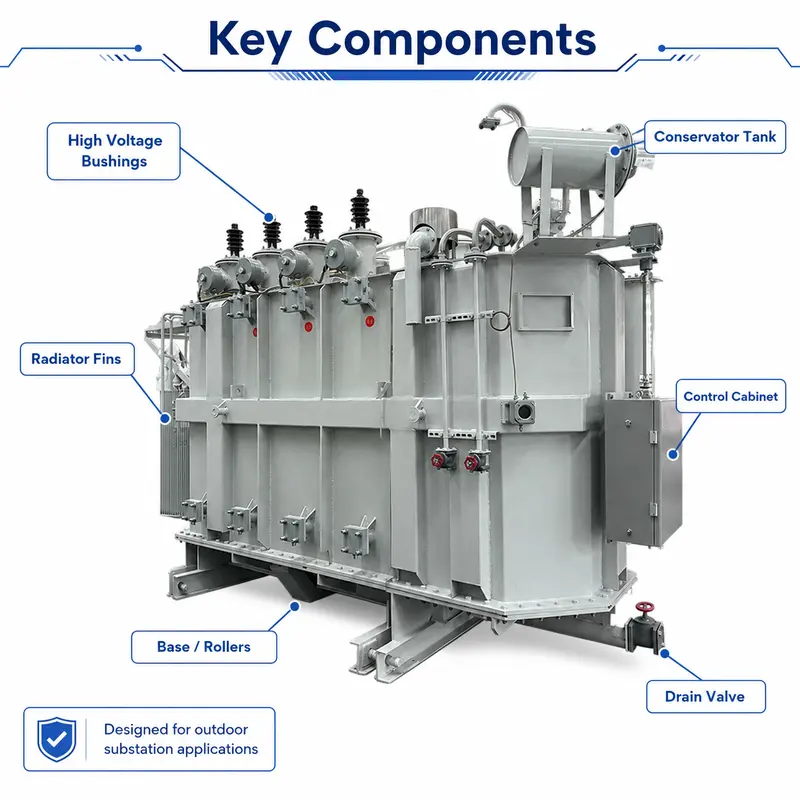32 / 40 / 50 MVA Oil-Immersed Power Transformer 110–115 kV to 10.5 kV — internal structure