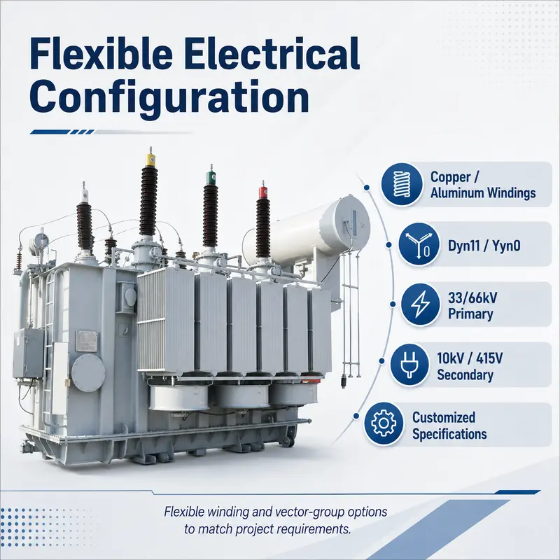 33 / 66 kV Three-Phase Oil-Immersed Power Transformer 15 / 20 MVA — safety and protection features