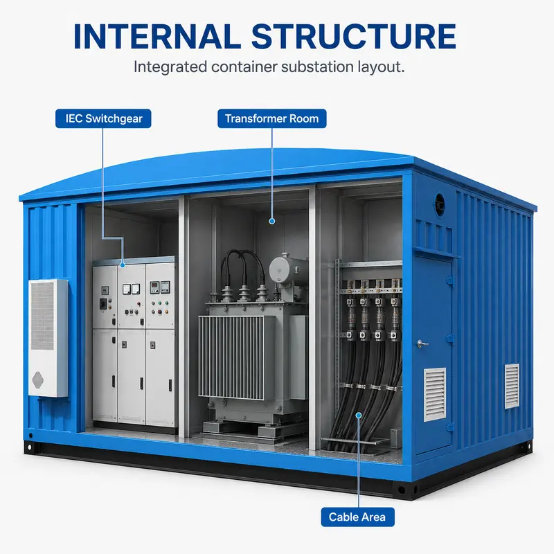 33 kV Containerized Substation with IEC Switchgear — internal structure