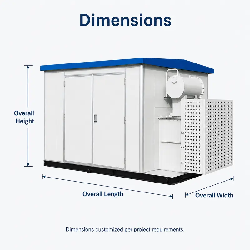 35/10 kV New-Energy Prefabricated European Box Substation — dimensions and layout