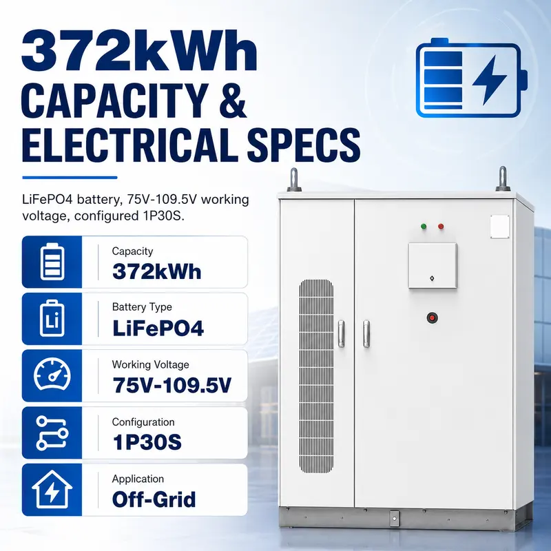 372kWh Liquid-Cooled Energy Storage System — Integrated Battery Cabinet — specification highlights