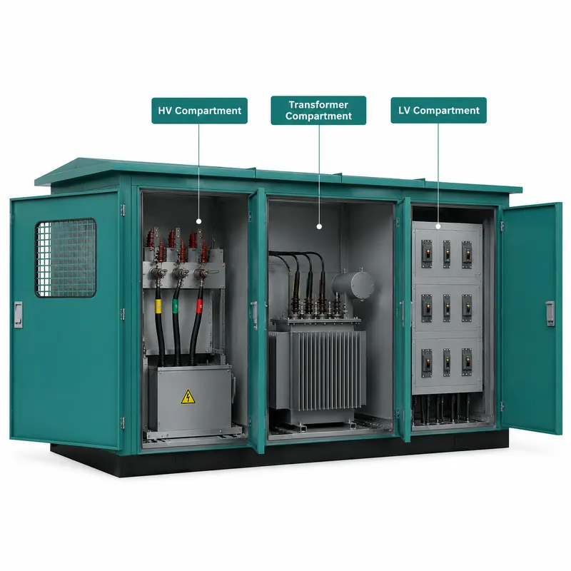 4000 / 5000 kVA 25–35 kV Oil-type Compact Box Substation — internal structure