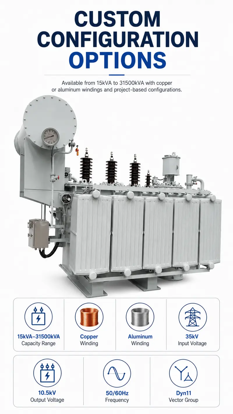 4000kVA 35/10.5kV Three-Phase Oil-Immersed Power Transformer — customisation options
