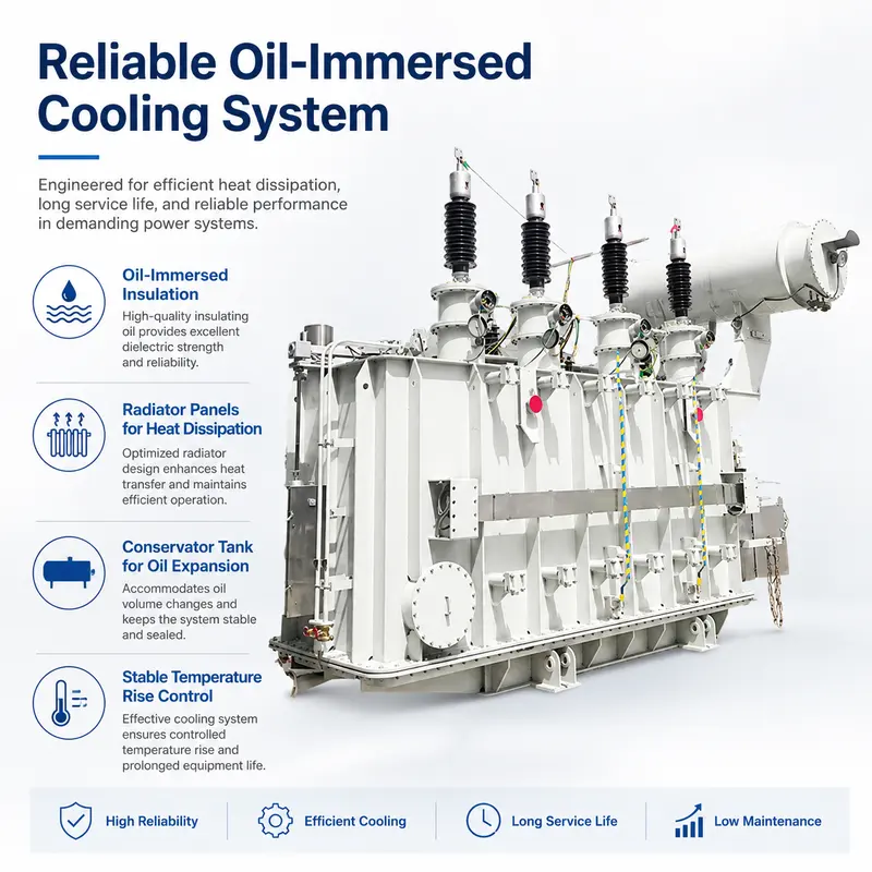 50 MVA Oil-Immersed Power Transformer 110–230 kV for Solar Power — specification and nameplate detail