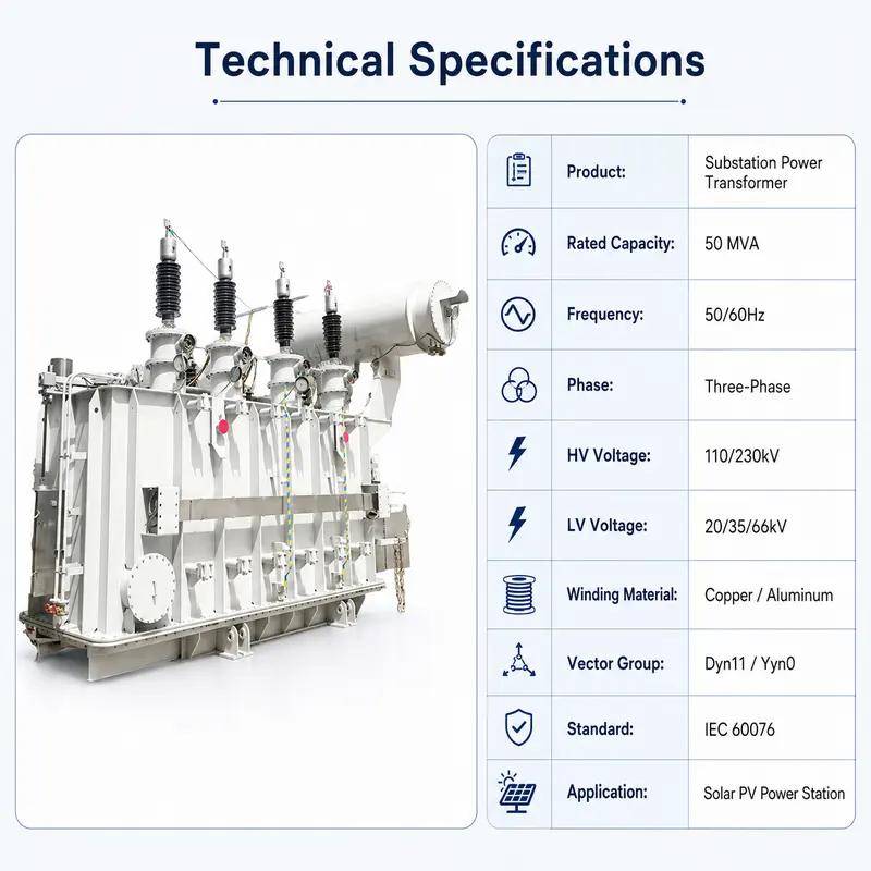 50 MVA Oil-Immersed Power Transformer 110–230 kV for Solar Power — internal structure