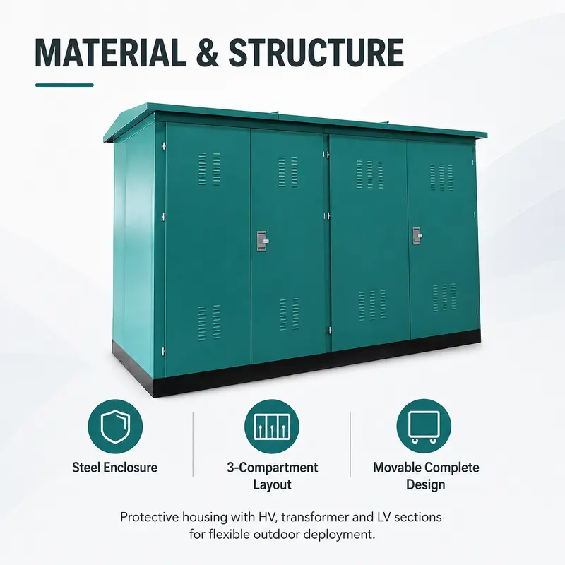 600 / 800 kVA 25 kV Movable Complete Box Substation — construction and materials detail