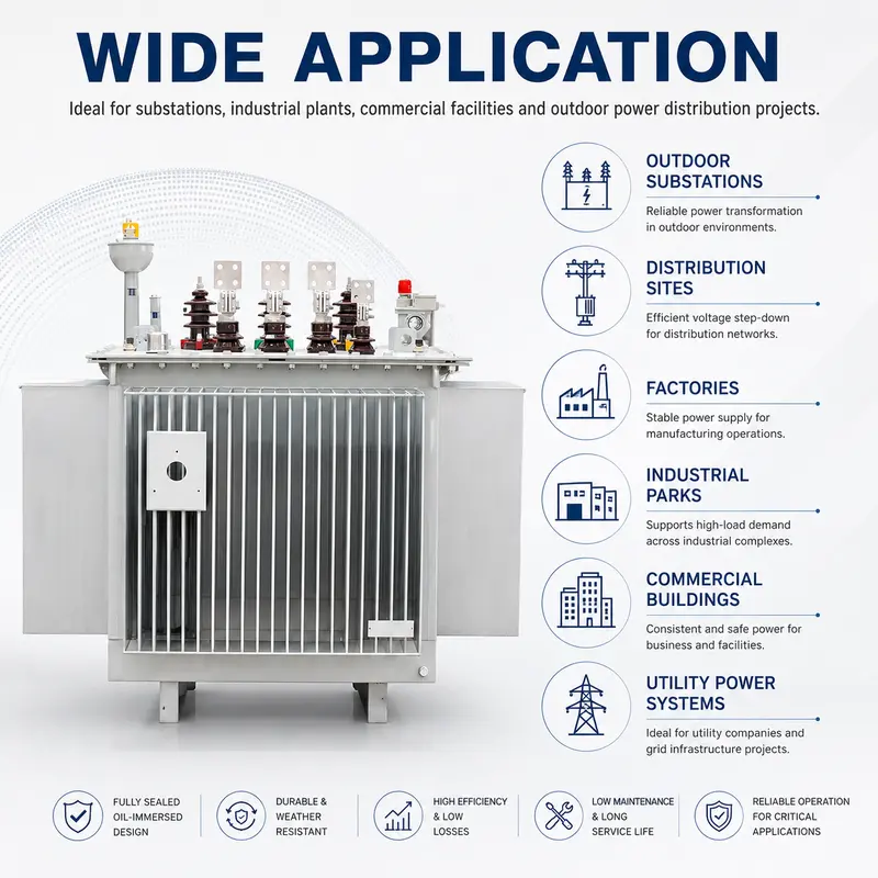 630kVA–1250kVA 10kV/400V Three-Phase Oil-Immersed Distribution Transformer — typical application