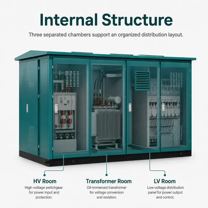 750 / 1000 kVA 10/0.4 kV Compact Box-type Substation — internal structure