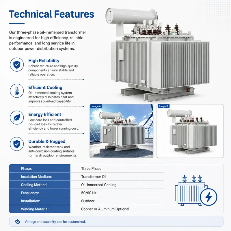 800/1600kVA 11kV/440V Three-Phase Oil-Immersed Step-Down Transformer — internal structure