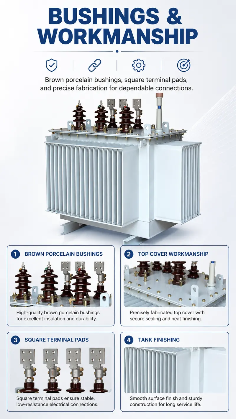 800kVA & 1000kVA 20kV/400V Three-Phase Oil-Immersed Transformer (No-Load Tap Changer) — workmanship detail