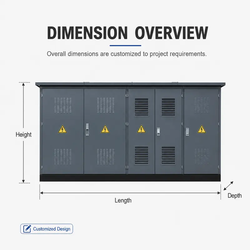 Customized 1250 kVA 20/0.4 kV European Box-type Substation — dimensions and layout
